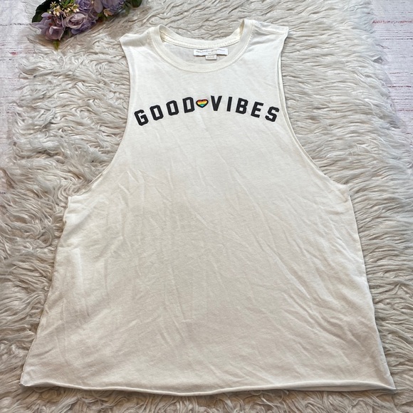 Spiritual Gangster Tops - Spiritual Gangster Good Vibes White Muscle Tee sz S